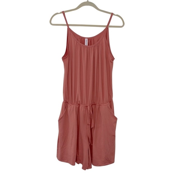 ZENANA • Women’s Coral Pink Romper Spaghetti Strap with Pockets - Picture 2 of 7